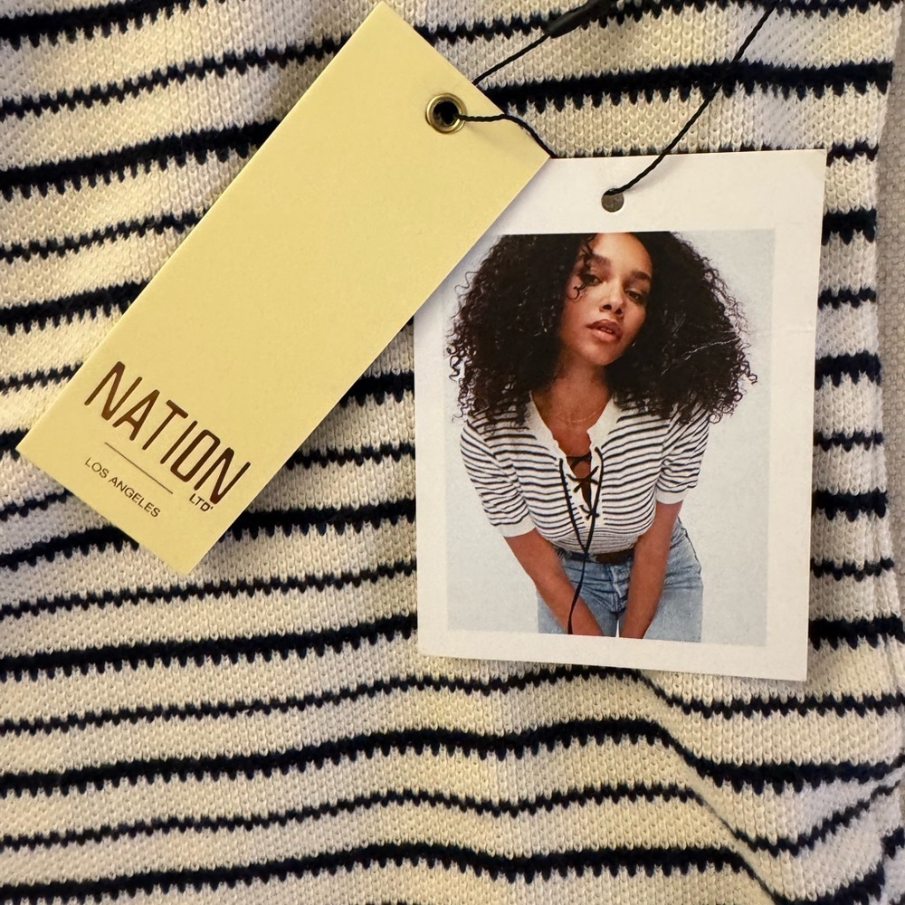 Nation LTD REEVE LACE UP TEE - FREEHAND STRIPE - Picture 11 of 11